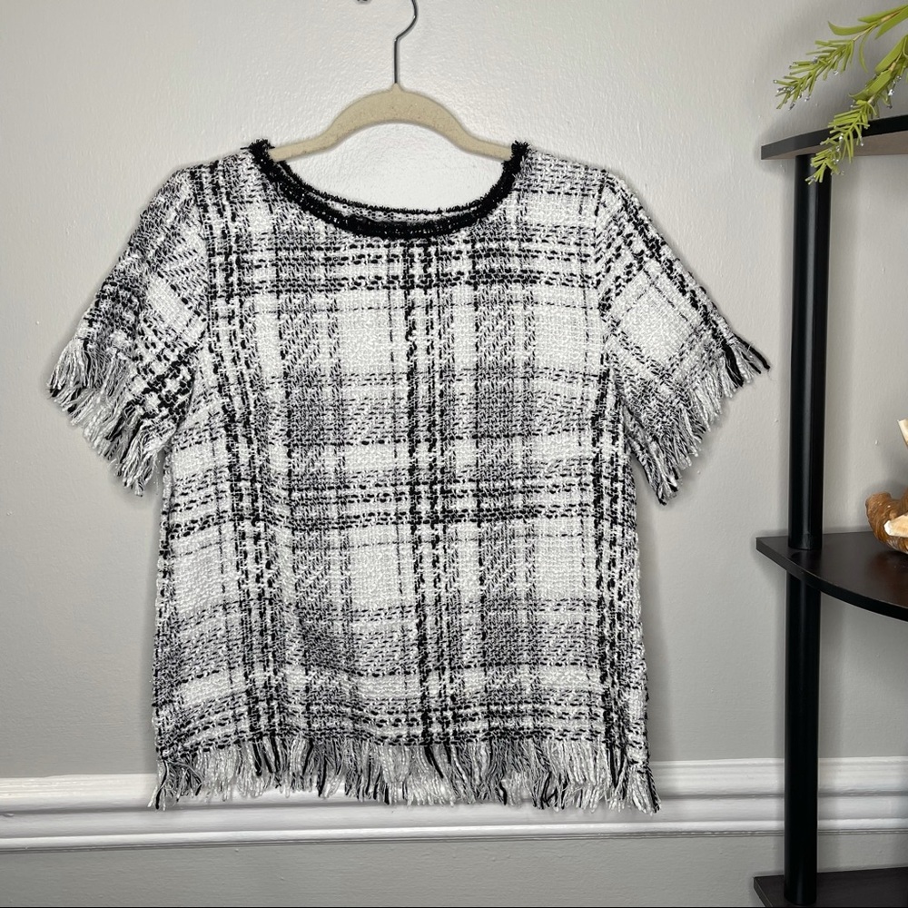 plaid tweed top